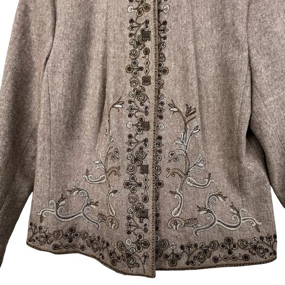 NyGård Petite 10 Embroidered Jacket Wool Blend Beige Cottagecore Academic - Picture 7 of 16